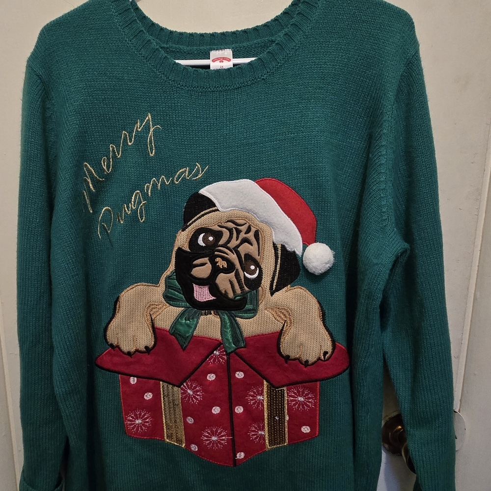 Holiday Time Teal Pugmas Sweater